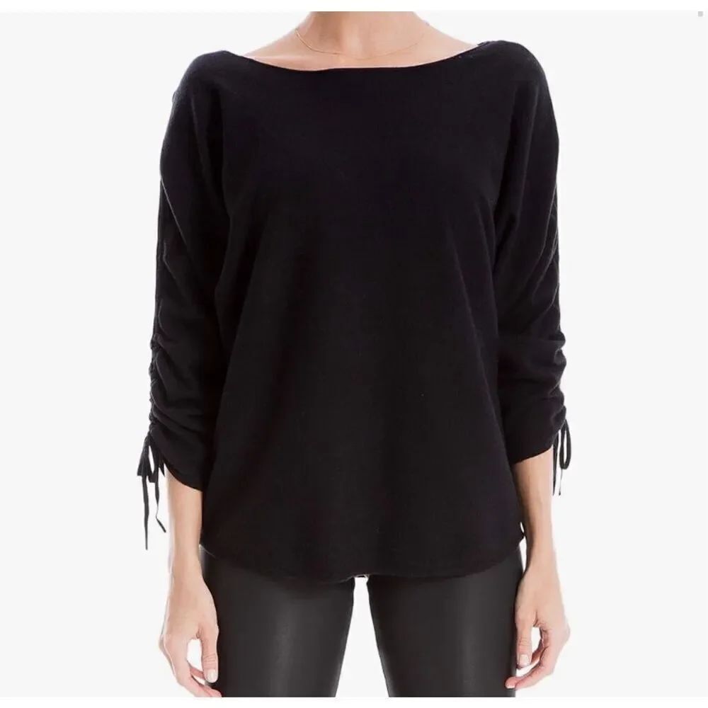 Max Studio Women's Ruched Sleeve Knit Sweater black size S NWT